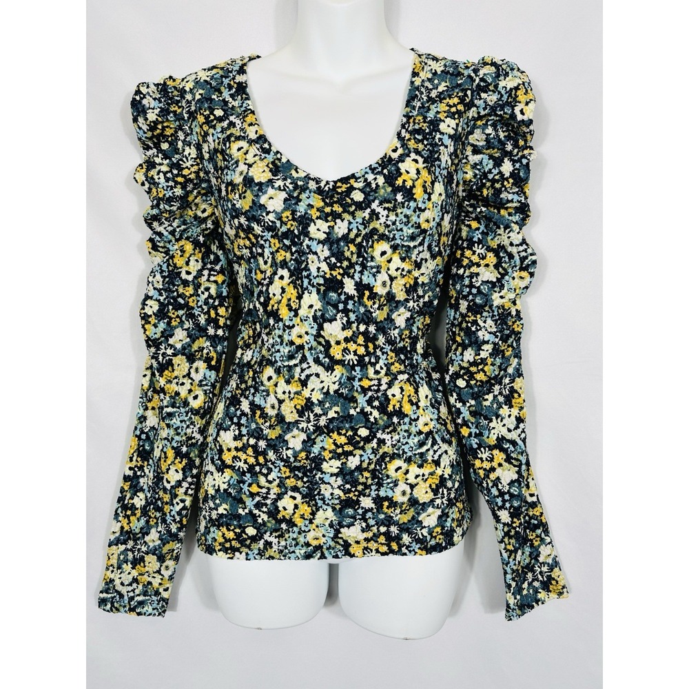 Loft Womens Micro Floral Puff Sleeve Top Size M Cottagecore Boho‎ Prairie Spring